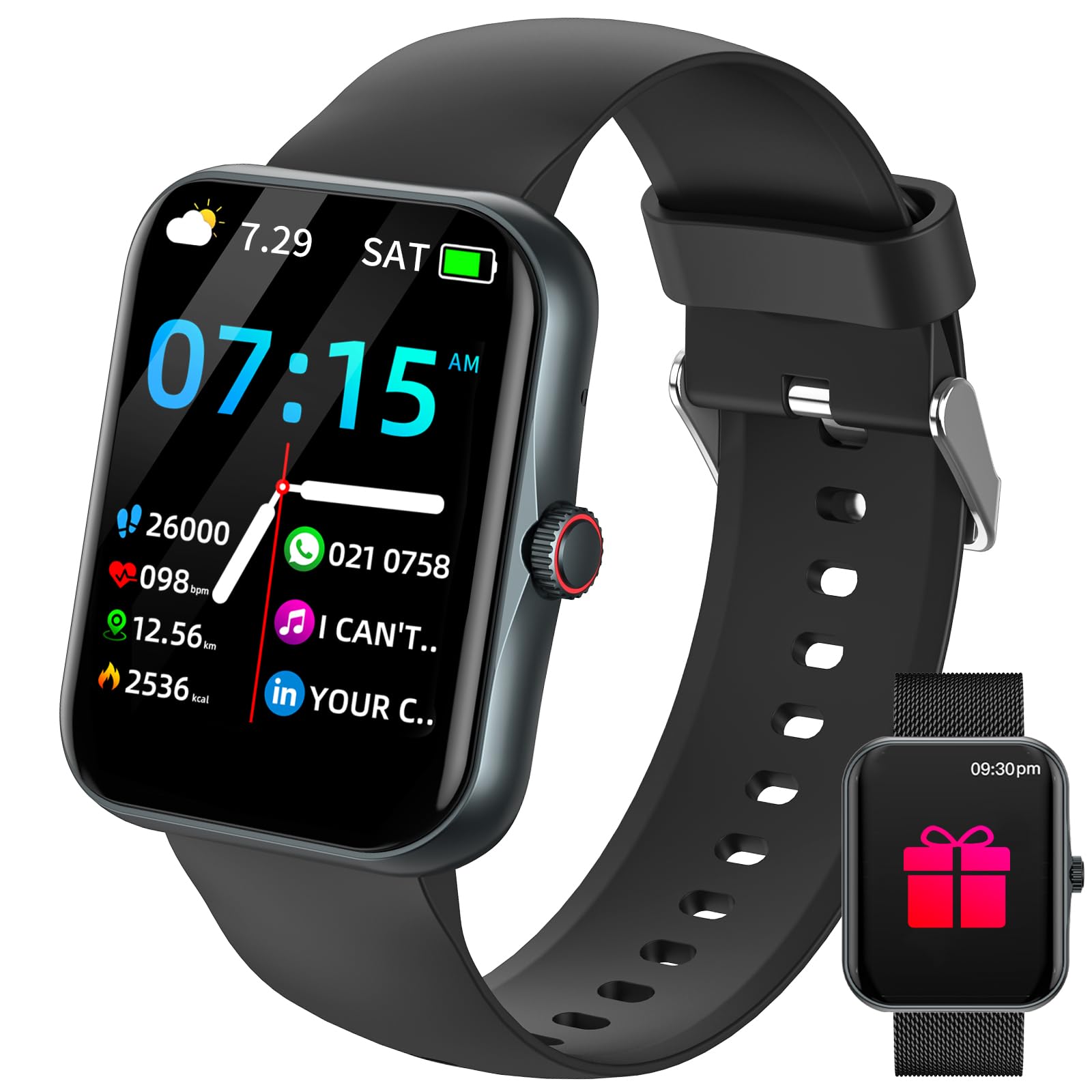 JUBUNRER Smart Watch for Men Women Ladies Fitness Tracker with 1.83" Touch Call SpO2 Heart Rate Sleep Monitor Step Counter Calorie IP68 Waterproof Fitness Watch for IOS Android [2 Straps]