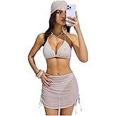 COZYEASE Women's 4 Piece Swimsuits Sexy Bikini Sets Triangle Bathing Suit with Mesh Cover Up Beach Skirt & Bandana