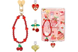 TAKEALOOKO Dust Plug Charm Chains for Kindle - 4Pcs Red Evil Eye Cherry Phone Charms Bracelets with Type-C Dust Plug Kit for kindle Decorating Accessories, Gift for E-Reader Book Lovers