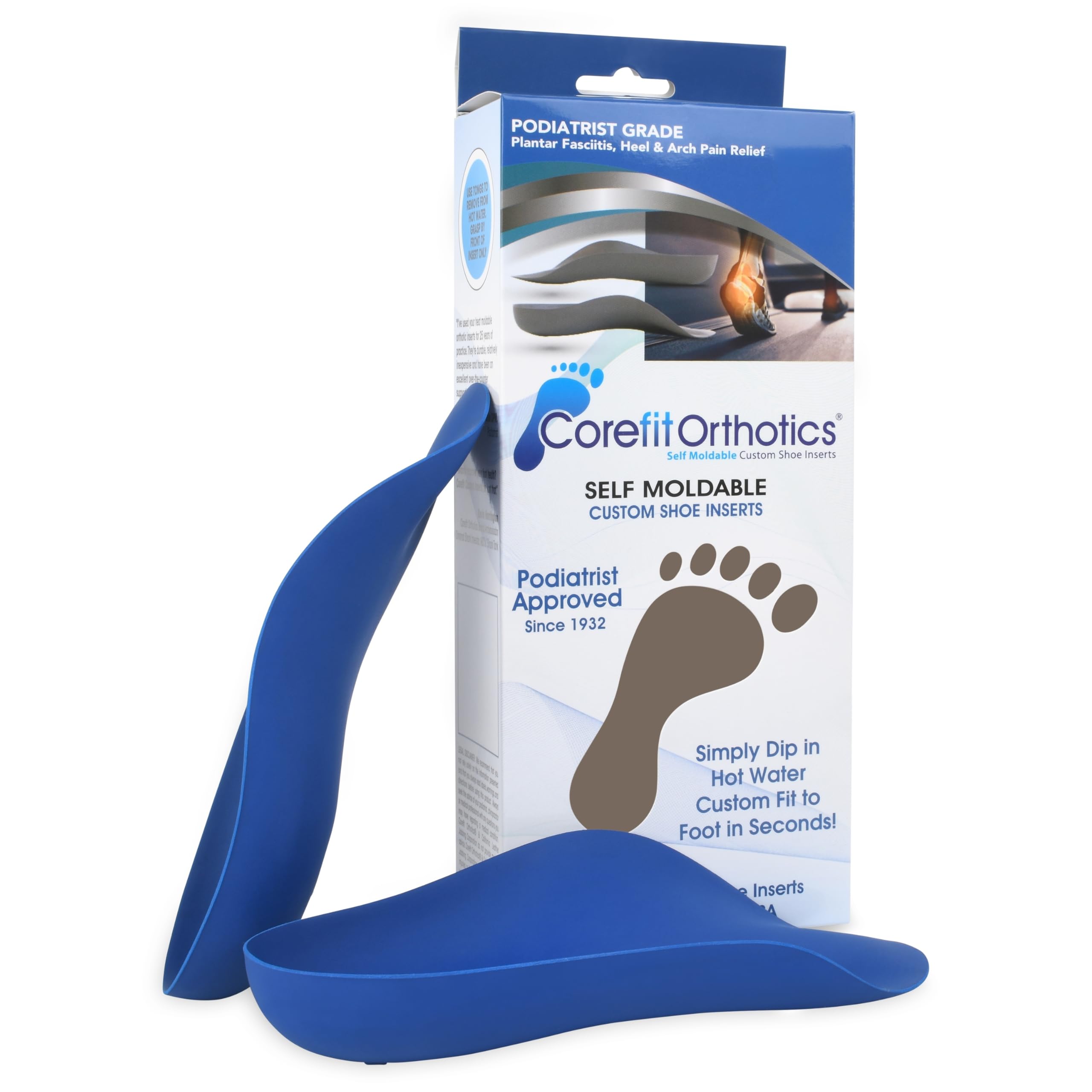COREFIT CUSTOM FIT ORTHOTICS - Simply Dip in Hot Water. Custom Fit in Seconds. FIGHT PLANTAR FASCIITIS, ARCH & BACK PAIN Podiatrist Grade 3/4 Rigid Orthotics, Handcrafted in USA - Men's US Size 9 / Men's UK Size 8