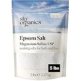 Sky Organics Epsom Salt Bath Soak (5 lbs) Magnesium Sulfate - Medium-Grain Epsom Salts for Bath & Soaking Feet - Bubble Bath 