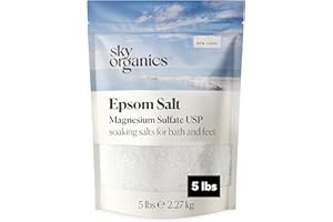 Sky Organics Epsom Salt Bath Soak (5 lbs) Magnesium Sulfate - Medium-Grain Epsom Salts for Bath & Soaking Feet - Bubble Bath 