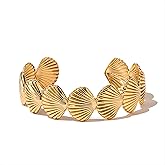 BXDA Trendy Gold Plated Shell Cuff Bangle Bracelet for Women, Handmade Statement Seashell Stackable Open Bracelets Summer Beach Fashion Jewelry Gift