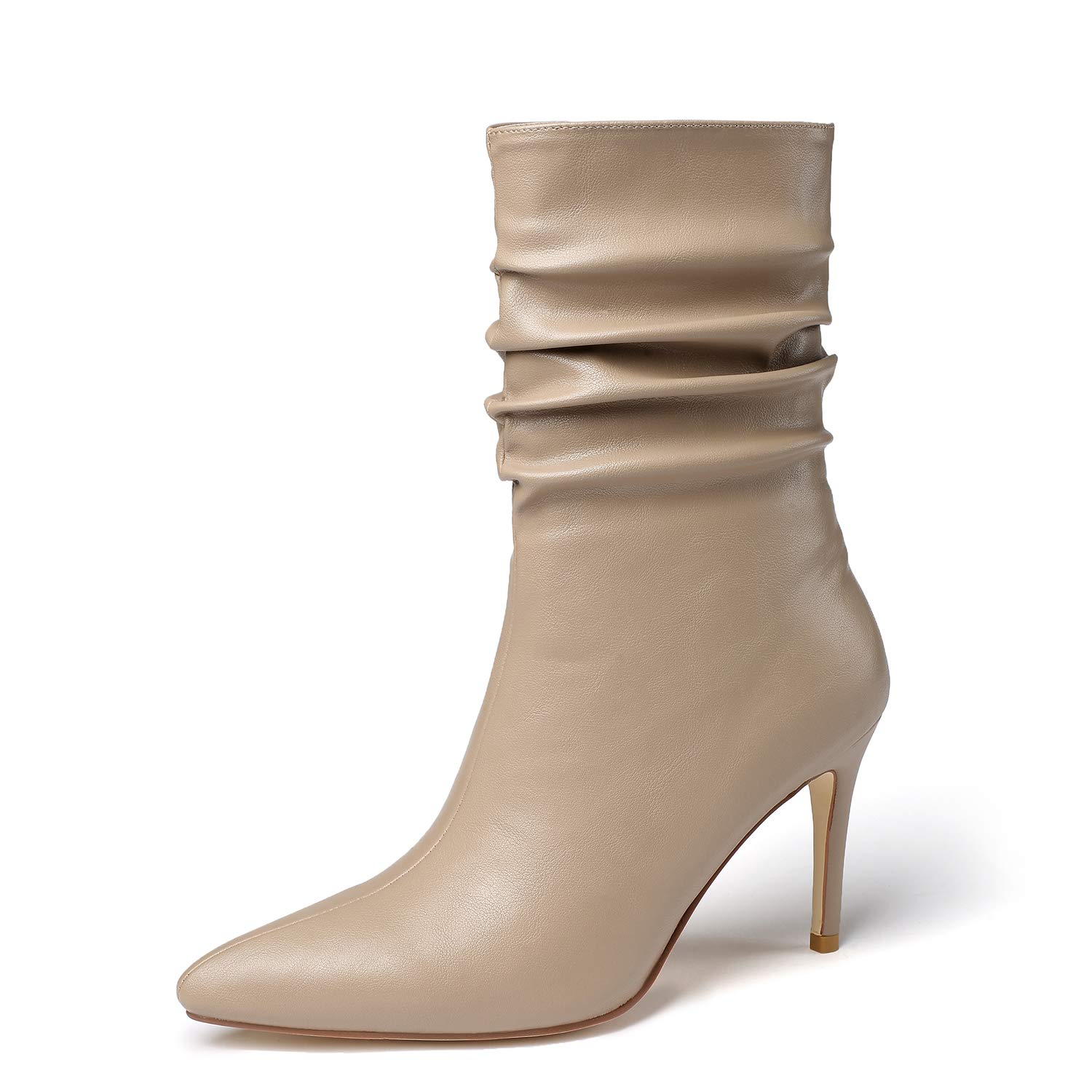 Womens Pointed Toe Heel Boots Stiletto Heels Mid-Calf Boots Zipper Booties