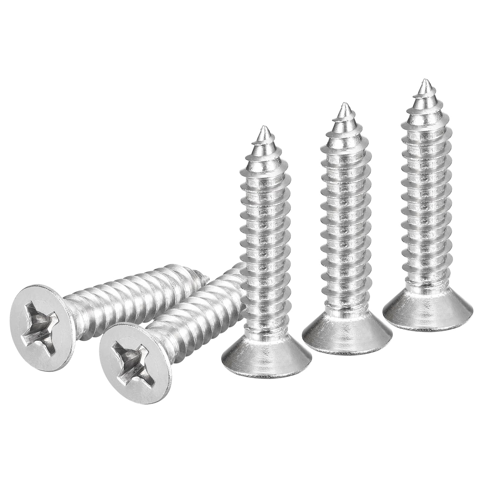 DTGN 50Pcs #14x1-1/4" Flat Head Wood Screws, 304 Stainless Steel Phillips Self Tapping Screws - Good for Woodworking, Furniture - Silver — image 1