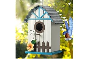 handrong Blue Bird Houses,Wood Bluebird House for Outside,Birdhouse for Outdoor, Hummingbird House,Hanging Bird House,Wooden Bird Nesting Box for Birds Lovers Gift