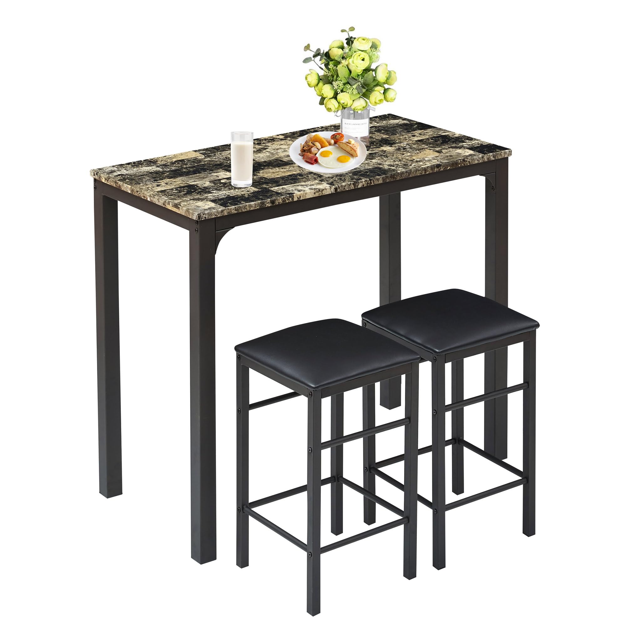 Photo 1 of VECELO Dining Table Set with 2 Stools,3 Piece Counter Height for Kitchen, Living Room, Small Apartment