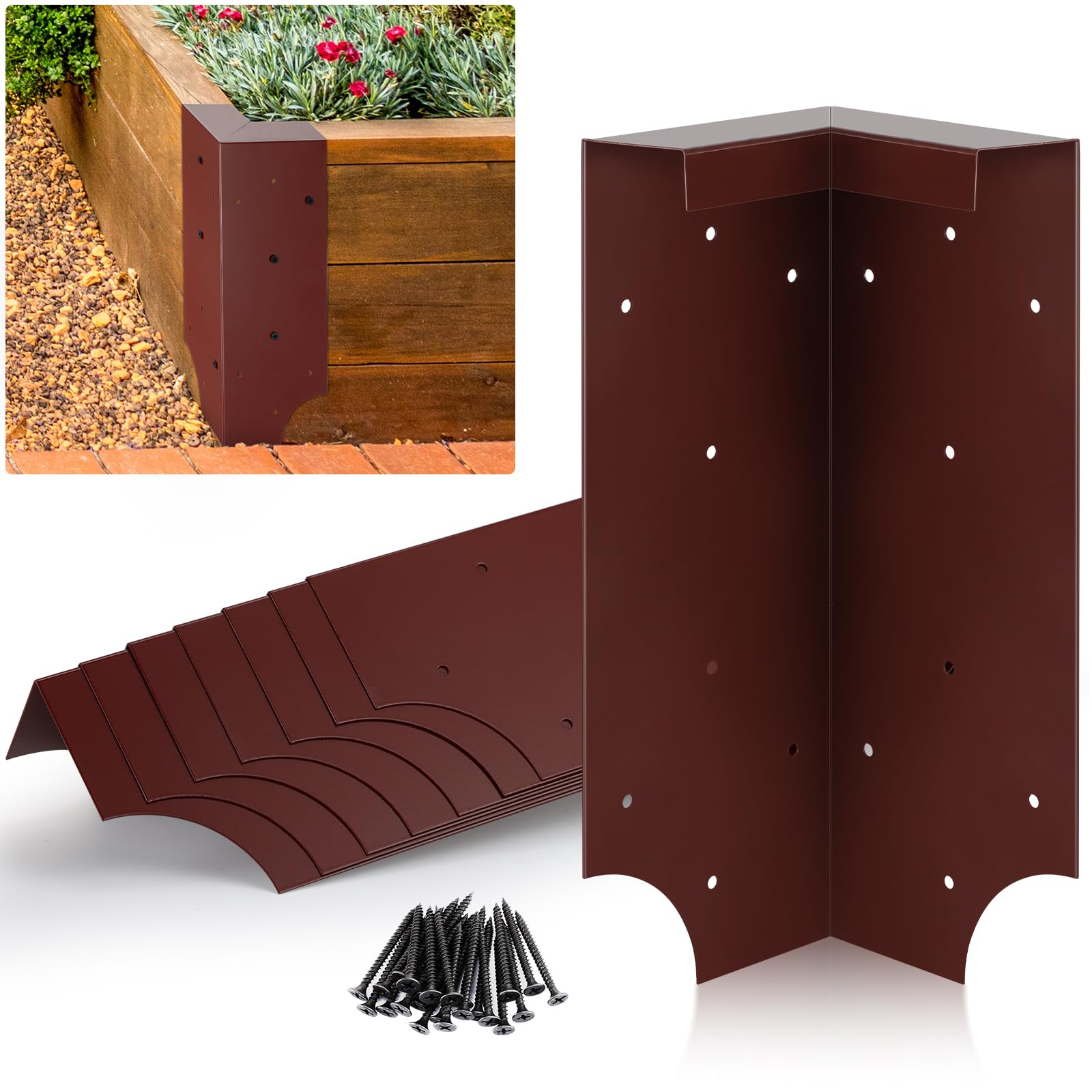 Photo 1 of Therwen 8 Set Raised Garden Bed Corner Brackets with 128 Screws, Fit Lumber up to 2 Inch x 12 Inch, Metal Planter Box Rust Resistant Raised Bed Brackets for Vegetable Garden(Copper)