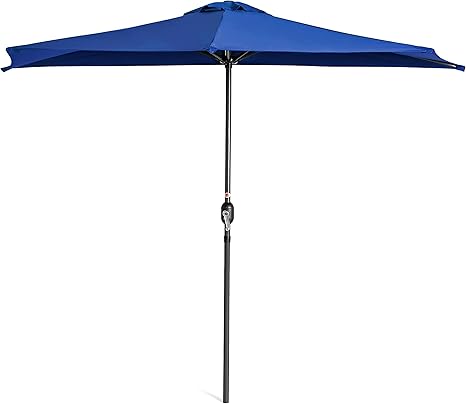 Amazon Com Best Choice Products 9ft Steel Half Patio Umbrella For Backyard Deck Garden W Crank Mechanism Uv And Water Resistant Fabric Blue Garden Outdoor