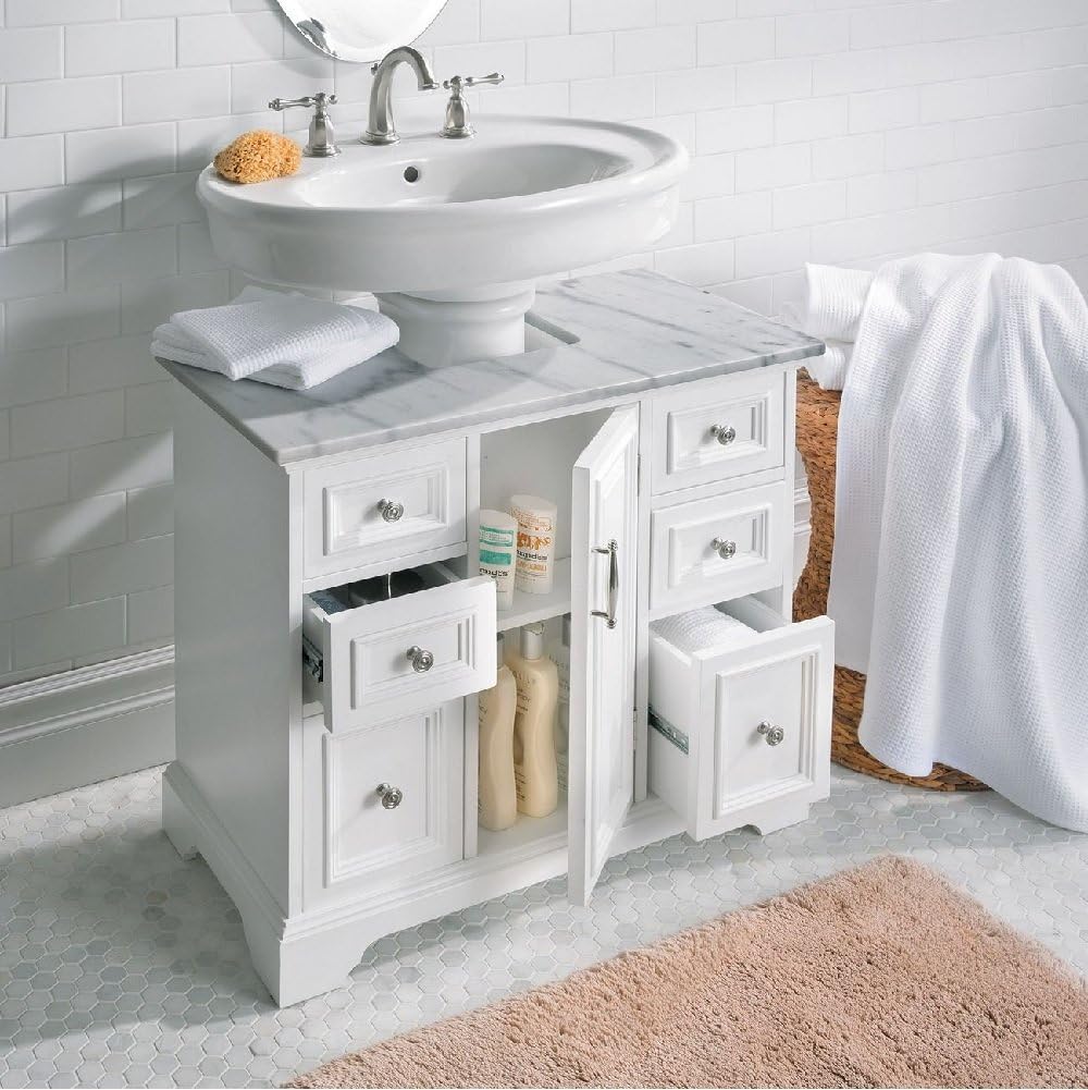 Pedestal Sink Storage Cabinet Vanity Marble Top Under Sink Organizer 6 Drawer Adjustable Shelf White Home Office Apartment Dorm Amazonca Tools Home Improvement
