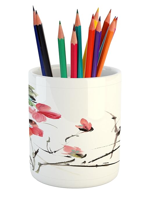 Lunarable Japanese Pencil Pen Holder, Popular Early Period Watercolors Print with