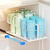 Vei mia Water Bottle Organizer for Cup, Pull Out Water Bottle Organizer for 10 to 40 oz Cups, Punch-Free Carbon Steel Sliding Tumbler Organizers for Kitchen Cabinets, White