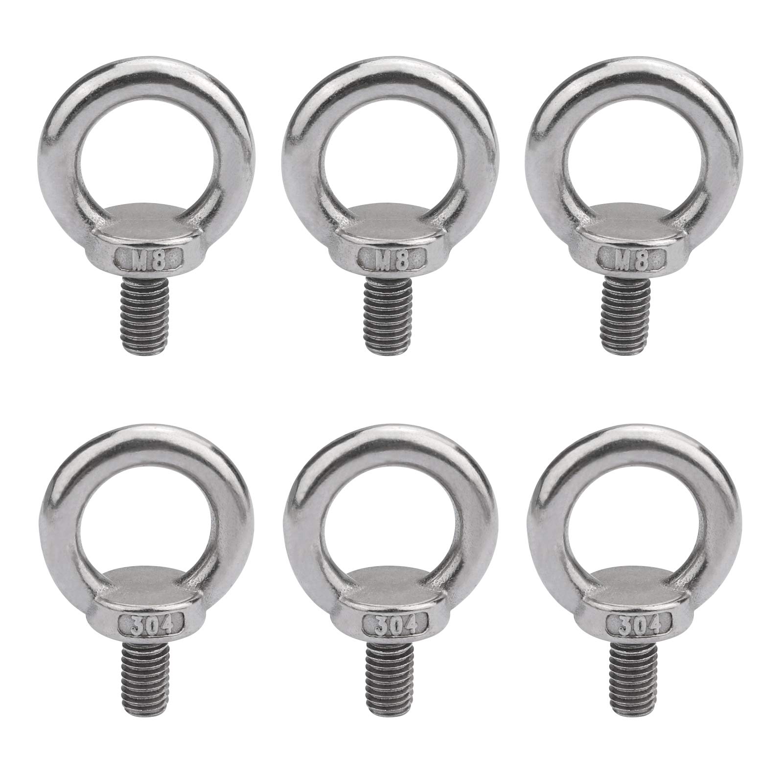 M8X13 Lifting Eye Bolt 304 Stainless Steel Male Thread Lifting Ring Eyebolt Screws Machinery Shoulder Hardware Ring Shaped Male Lifting Eye Bolt 6 PCS