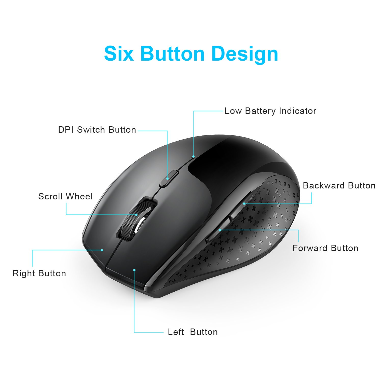 TECKNET Silent Maus Kabellose, 4800DPI 2.4GHz Leise Funkmaus mit Nano Empfänger, Side Control, Ohne Klickgeräusche, 6 Verstellbare DPI Level, Sechs Knöpfe Wireless Maus für Büro Zuhause, Schwarz 7