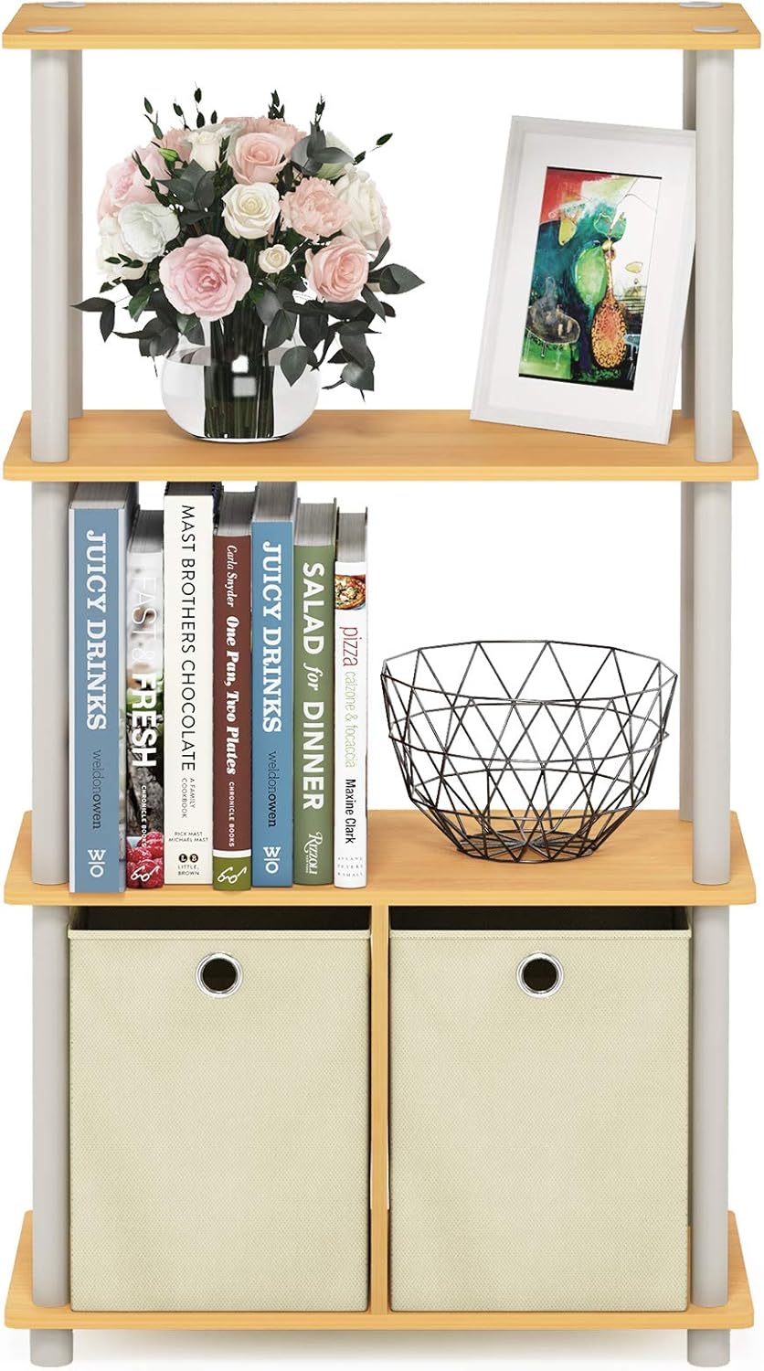 Furinno NW889BE/WH Go Green 4-Tier Multipurpose Storage Rack w/Bins, Beech/White: Kitchen & Dining