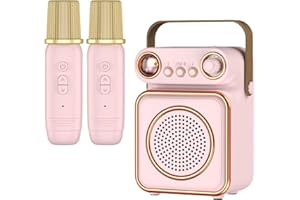Qoosea Mini Karaoke Machine with 2 Wireless Microphones Portable Bluetooth Microphone with Speaker for Kids and Adults 5W Out