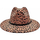 Fashion Leopard Printed Wide Brim Patchwork Woolen Felt Classic Jazz Fedora Hat