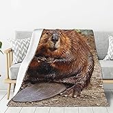 Cute Funny Beaver Throw Blankets 50"x40" Lightweight Flannel Fleece Cozy Soft Blanket Home Decor for Couch Bed Sofa Bedroom Living Room Travel Birthday Christmas All Season