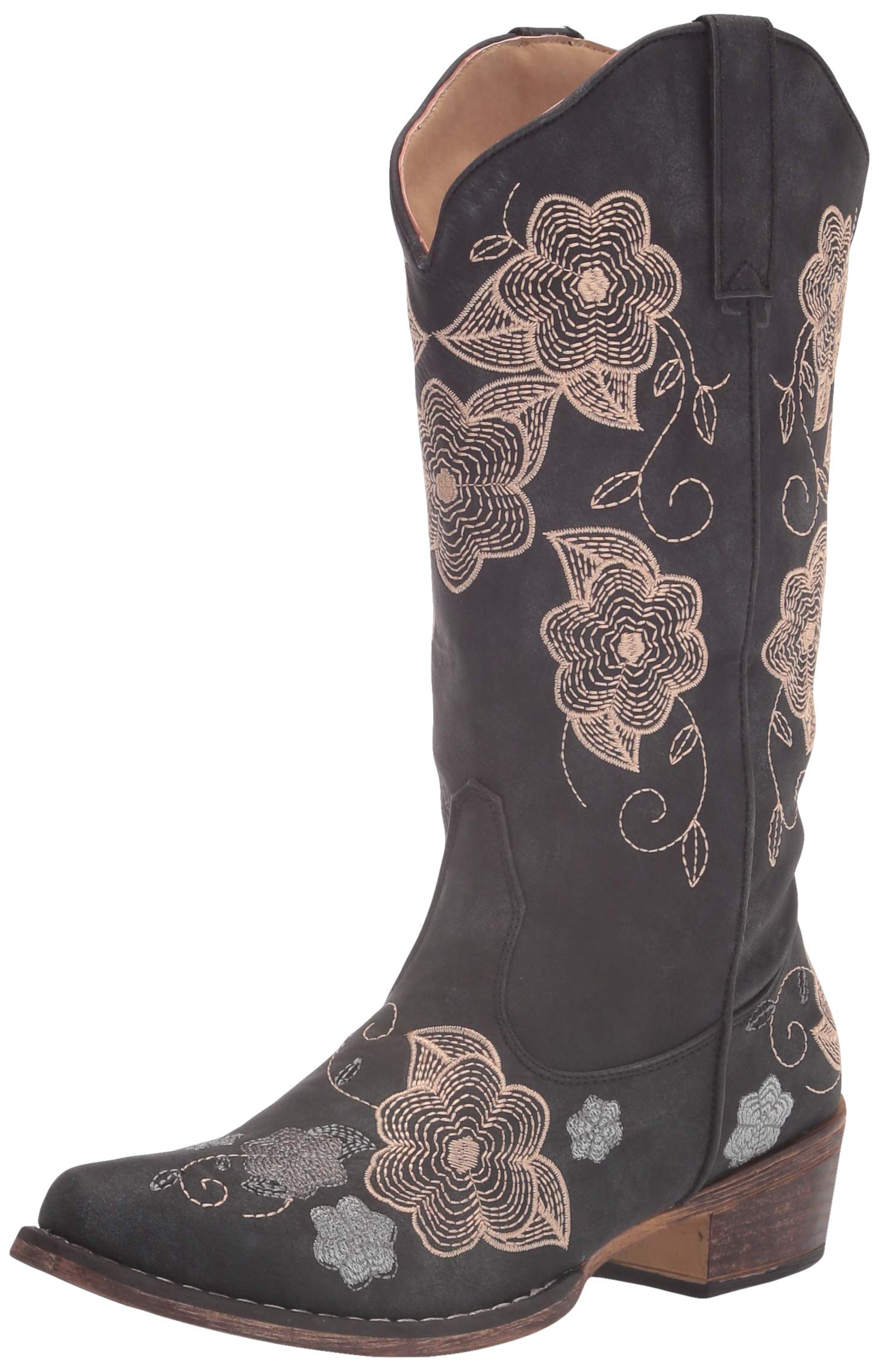 Roper Womens Riley Flowers Boot, Black, 8 Image Roper Womens Riley Flowers Boot, Black, 8 Image