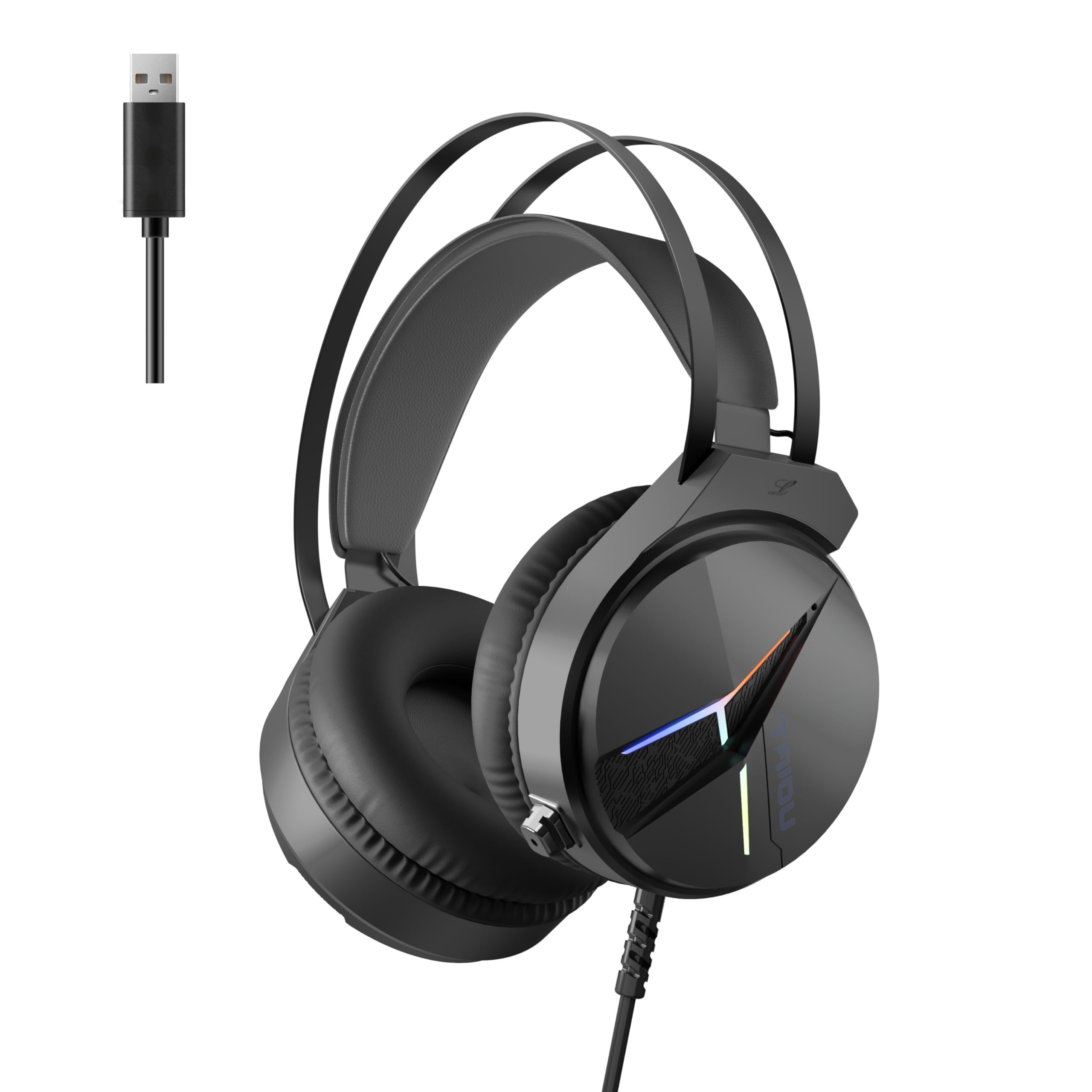 JMTCtech E-Gaming Level Headphone and Headset for PS5, PC and Laptop, 7.1 Surround Sound, Dual EQ & Noise Cancel, Lightweight, Low Latency, Over Ear Headphone (USB Type-A) THS309 Black
