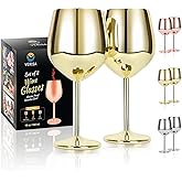 Gold Wine glasses set of 2,18oz Unbreakable Stainless steel stemmed wine glasses,Shatterproof wine steel gold goblets set Outdoor, red wine glass Metal Wine goblet love is blind for Mother's day