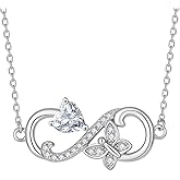 Lwsary Infinity Butterfly Pendant Necklace 925 Sterling Silver Heart Birthstone Jewelry for Women