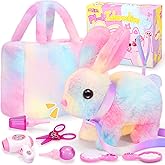 NINAOR Plush Interactive Bunny Toys for Kids with Tote Bags,Stuffed Robot Pet Rabbit with Leash Hopping Wiggle Ears Pretend Play,Realistic Cute Fidget Toys for Toddler Stocking Stuffers Birthday Gifts