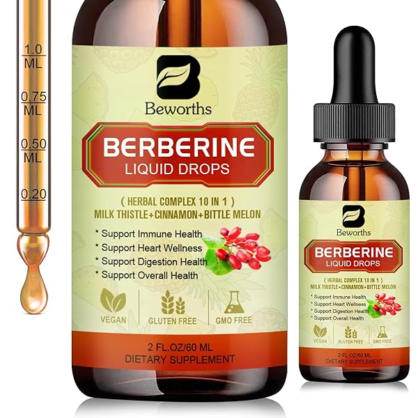 BERBERINE SUPPLEMENT WITH CEYLON CINNAMON – BERBERINE LIQUID DROPS WITH TURMERIC CURCUMIN, CEYLON CINNAMON, BITTER MELON, BERBERINE PHYTOSOME FOR DIGESTION SYSTEM, IMMUNE HEALTH SUPPORT -VEGETARIAN