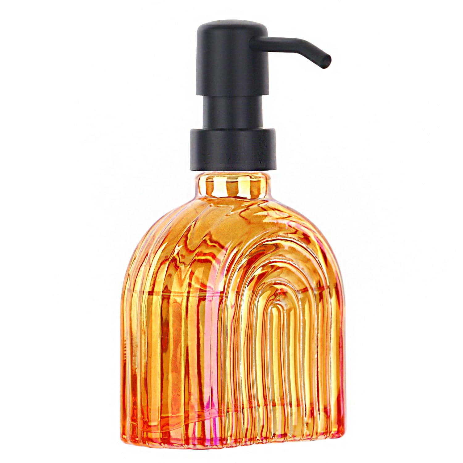 Photo 1 of OCTMUSTARD Glass Kitchen Soap Dispenser Bathroom, 9 Oz, Refillable Liquid Modern Soap Dispenser for Hand Soap, Lotion Dispensers Bottle - Home, Commercial Countertop Decor. (Orange)