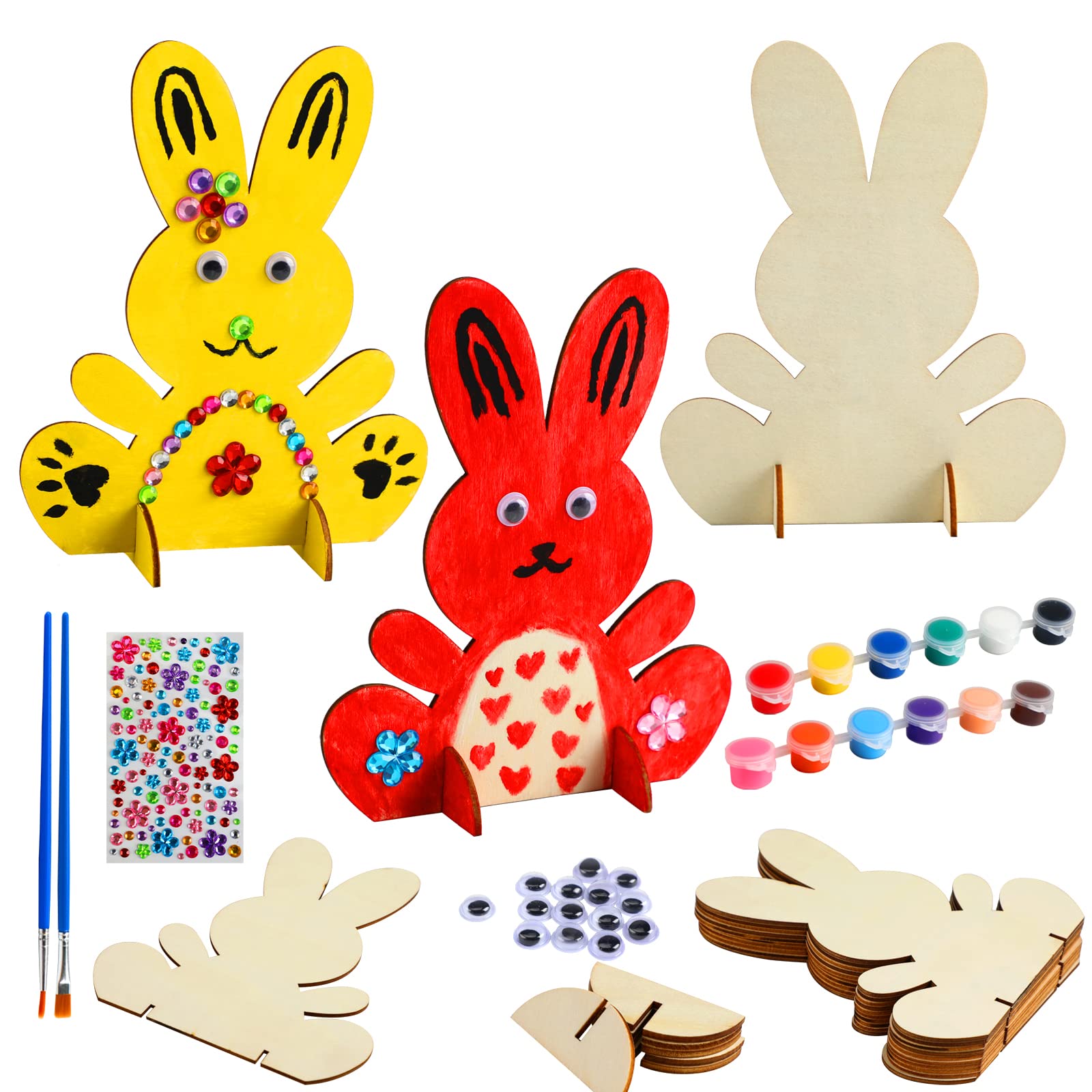 Worgree Easter Crafts for Kids, 10pcs Wooden Bunny Cutouts Arts and Crafts Painting Kits for Kids Boys Girls 4-8 8-12 Easter Basket Stuffers Party Favors Activities Gifts Spring Home Decorations