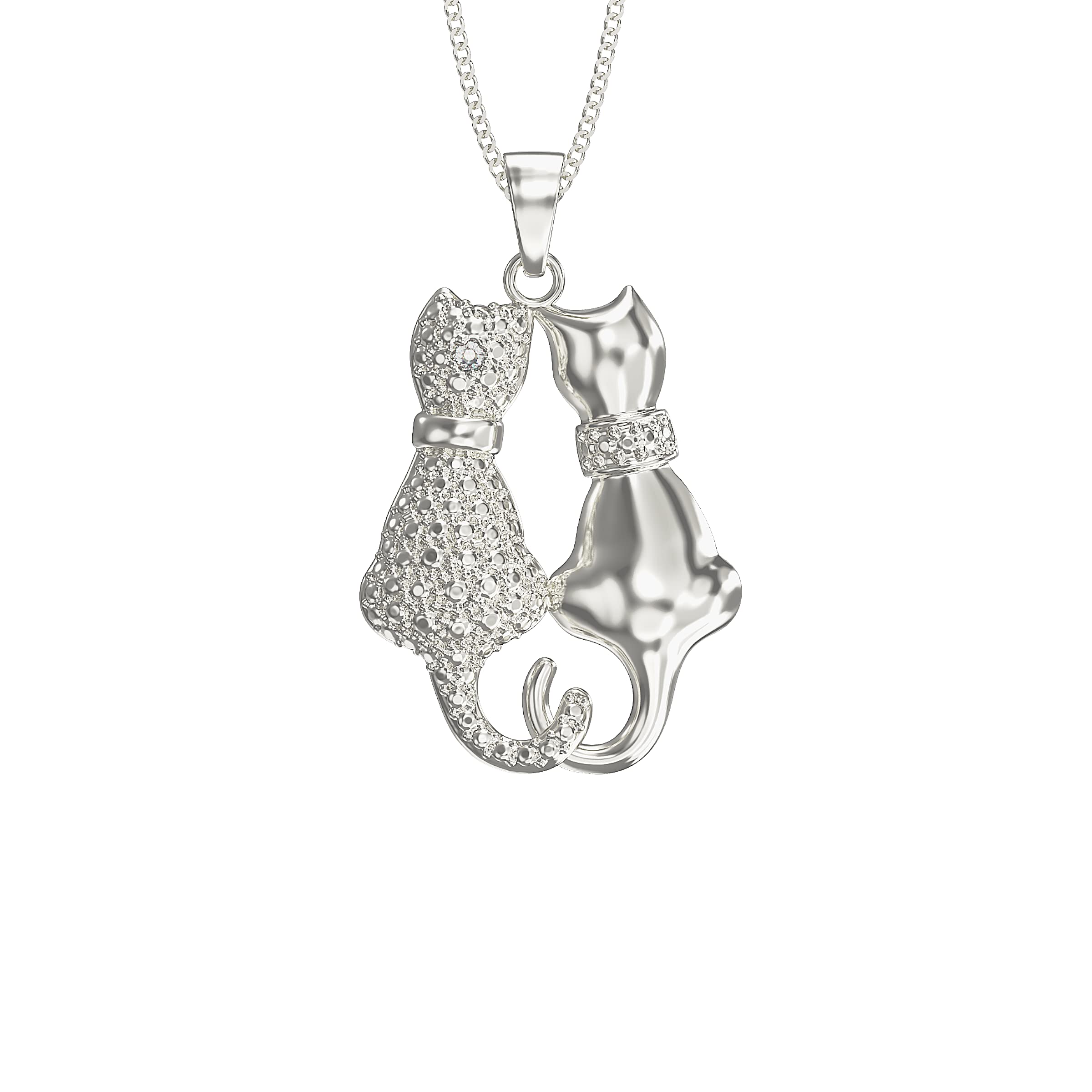 Aeon Two Cat Necklace - 925 Sterling Silver & Illusion Crystals | Adjustable 16-18 Inch Chain | Polishing Cloth & Gift Box