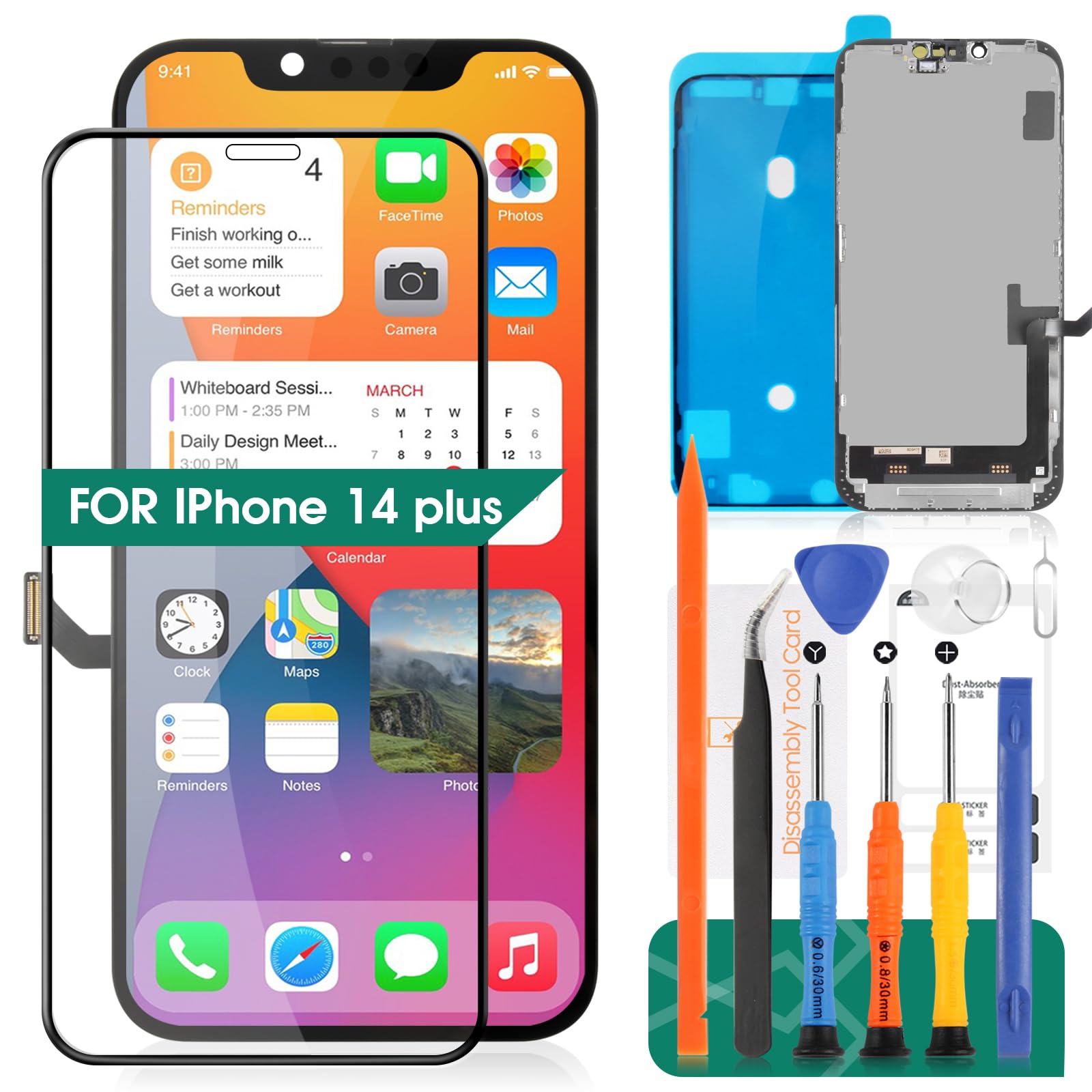 For iPhone 14 Plus LCD Display For iPhone 14 Plus Screen Replacement For iPhone 14 Plus Touch Digitizer A2886, A2632, A2885, A2896, A2887 Repair Kits (Black)