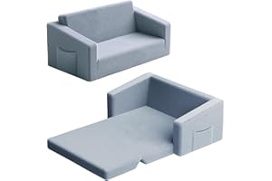 UPGOGO Extra Wide 2 Seater Kids Couch, 2-in-1 Toddler Chairs for Boys & Girls, Kids Sofa with Storage, Comfortable Mini Couch for Kids, Fun Kids Lounge Chair, Toddler Furniture,Children's Gifts(Grey)