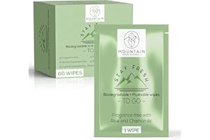 STAY FRESH (60 Flushable Wipes to-Go) - PH Balanced, Travel sized, Unscented with Aloe, Chamomile and Rose extract.