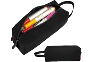 Fmeida Pencil Case Pouch - Water Resistant Pencil Pouch Portable Pencil Bag Simple Office Stationery Pouch with Handle Back to School Supplies - Black