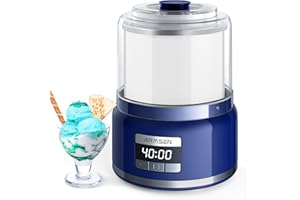 AIRMSEN Ice Cream Maker, 2.1-Quart Automatic Ice Cream Machine with LED Screen and Timer for Gelato Milkshakes Sorbet, Double-Insulated Freezer Bowl, Compact Size, Perfect for Family (Blue, Large)