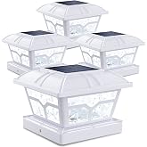 SIEDiNLAR Solar Post Cap Lights Outdoor 2 Modes, 4 Pack, White, Warm/White | Fence Post Lights, 8 LEDs for 4x4, 5x5 &amp; 6x6 Vinyl/Wood Posts, Solar-Powered Waterproof for Patio, Deck, Garden &amp; Yard Decor