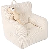 MOMCAYWEX Kids Bean Bag Chair with a Plush Bear, Comfy Toddler Chair for Boys and Girls, Beige