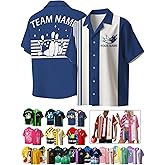 Custom Bowling Shirts for Men Women, Retro Vintage Bowling Jersey Personalized Button Down Casual Shirt with Team Name Gifts