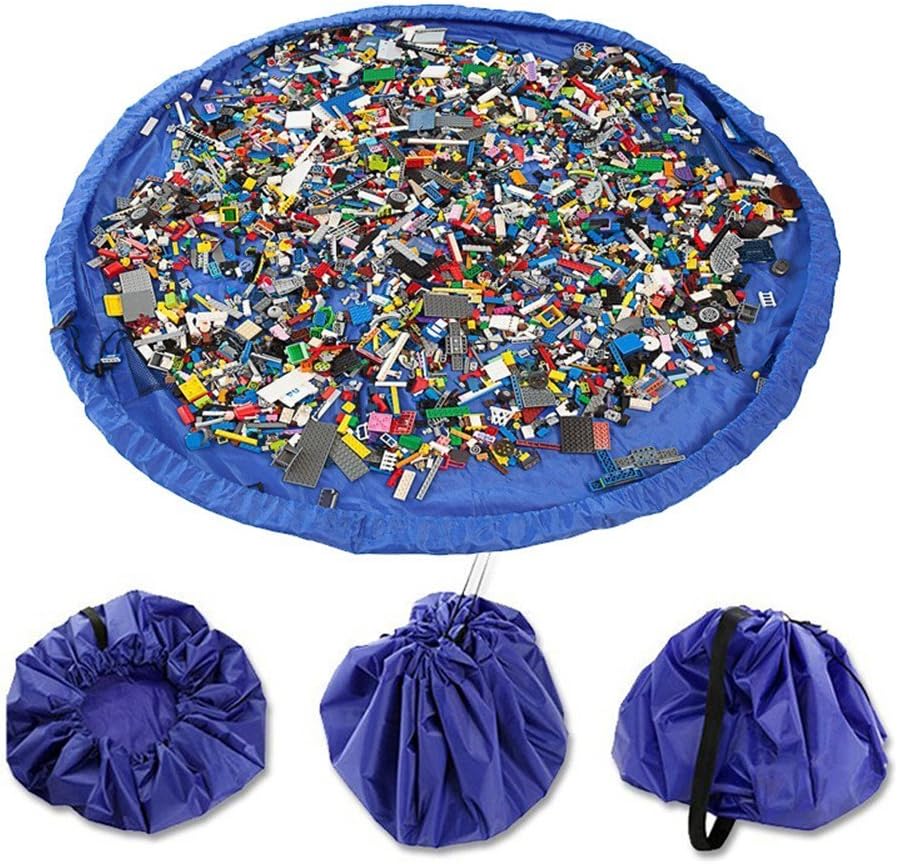 XSLEGO Children's Play Mat and Toys Storage Bag, Large 59 Inches Diameter Multi Purpose Kid's Activity Mat and Toys Organizer, Sturdy Canvas Material, Blue