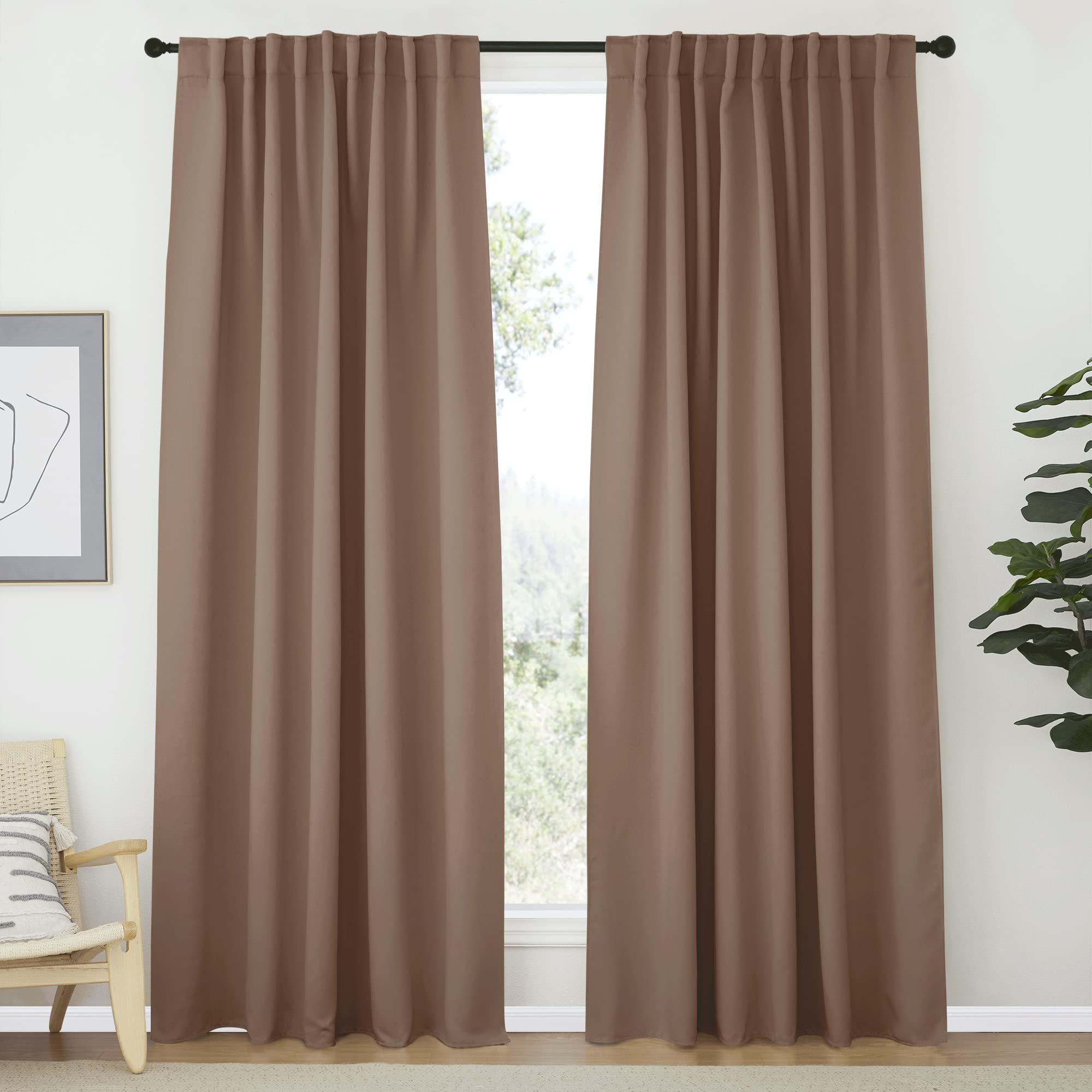 Photo 1 of NICETOWN Blackout Curtain Panel for Living Room - (Cappuccino Color) 70 inches Wide by 84 inches Long, 2 Panels, Insulated Room Darkening Window Drapes