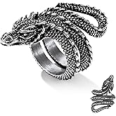 Bestyle Punk Gothic Snake Rings for Men Women, Stainless Steel/Gold/Black Serpent Finger Wrap Ring, Cool Statement Biker Rings Retro Costumes Jewelry, Size #7-#12