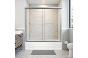 HIGREENA Bathtub Shower Door Double Sliding 56-60" W x 58" H, Semi-Frameless Glass Shower Door Bypass, Bathtub Sliding Glass Door with 1/4" (6mm) SGCC Certified Tempered Glass, Brushed Nickel