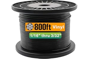 TOYELIU 304 Stainless Steel Black Vinyl Coated Wire Rope,1/16 Inch Overmolded to 3/32 Inch for Globe String Lights Hanging,Outdoor Light Guide Wire(800ft)