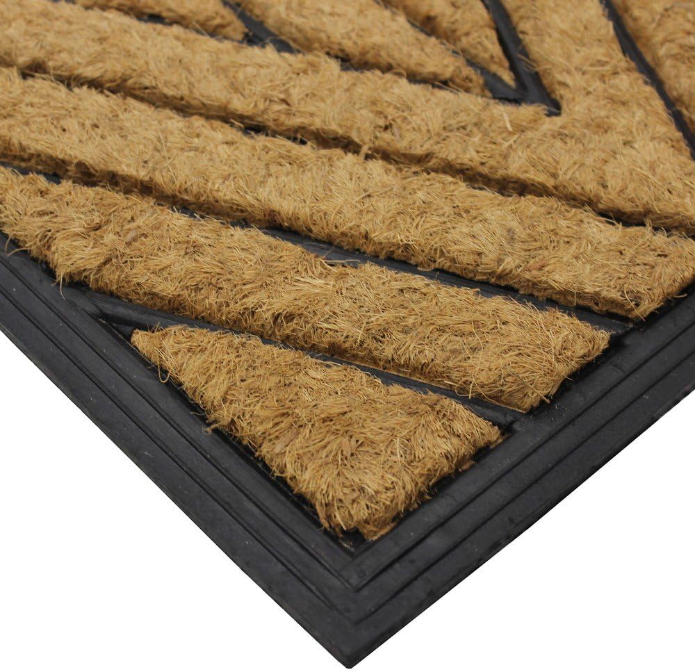 JVL Comfort Coir Rubber Scraper Entrance Door Mat - Square Pattern, 40 x 70cm, Natural/Black, 40 x 70 cm (Rectangular) - Image 4