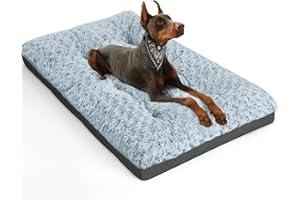 POCBLUE Deluxe Washable Dog Bed for Large Dogs Dog Crate Mat 36 Inch Comfy Fluffy Kennel Pad Anti-Slip for Dogs Up to 70 lbs,