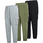 Profile by LVS Men's 3-Pack Fleece Athletic Workout Jogger Sweatpants with Cargo Pockets and Drawstring Size S-3XL