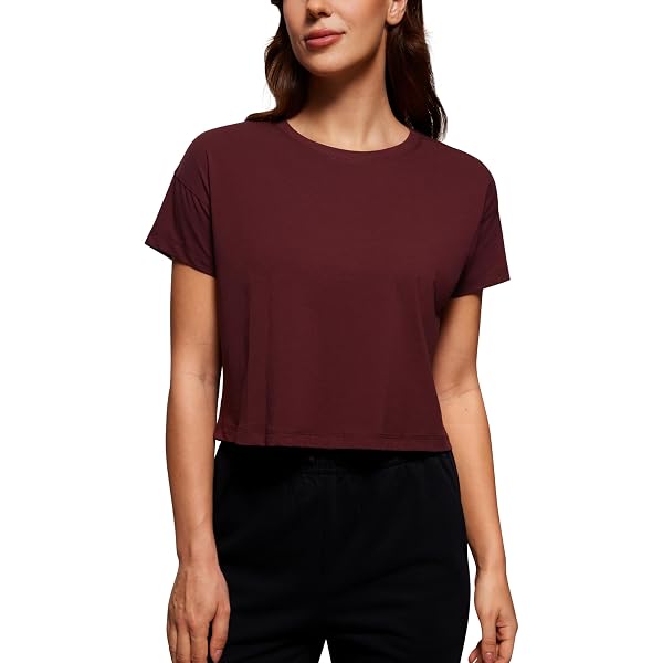 Knit Riot Women's Crop Top - Boxy Crewneck Short Sleeve Tee, Casual & Workout Cropped Shirt, Poly Spandex Blend - View #13