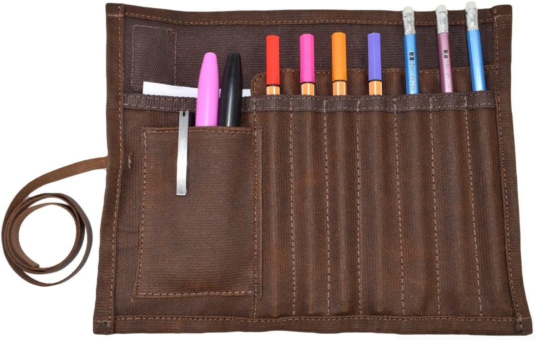 Waxed Canvas Pencil Artist Craft Roll Organizer Soft Wrap Handmade by Hide & Drink :: Honey Bourbon