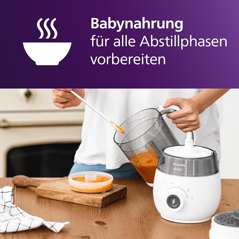 Avent Geschenkset mit Dampfgarer und Mixer – 4-in-1-Babynahrungszubereiter, Dampfgaren, Mixen, Entfrosten und Aufheizen von Babynahrung, mit Milchbehältern und Deckeln, SCF883/20